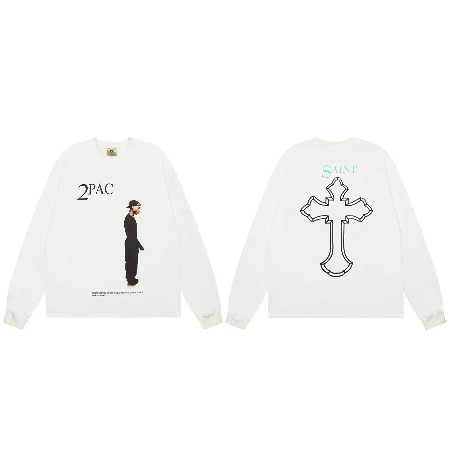 VT440 P150💰 Saint Michael 25SS saint joint Tupac Tupac rapper 2pac portrait BIG FACE digital direct injection long-sleeved T-shirt small neck design digital direct injection printing high street retro heavyweight Vintage long sleeves Size: S M L XL